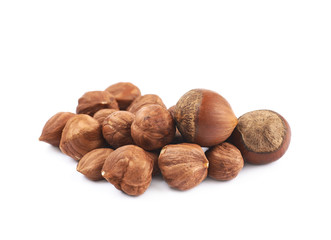 Pile of hazelnuts isolated