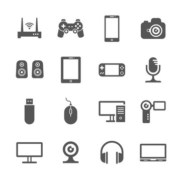 Computer gadgets and handheld digital device vector icons