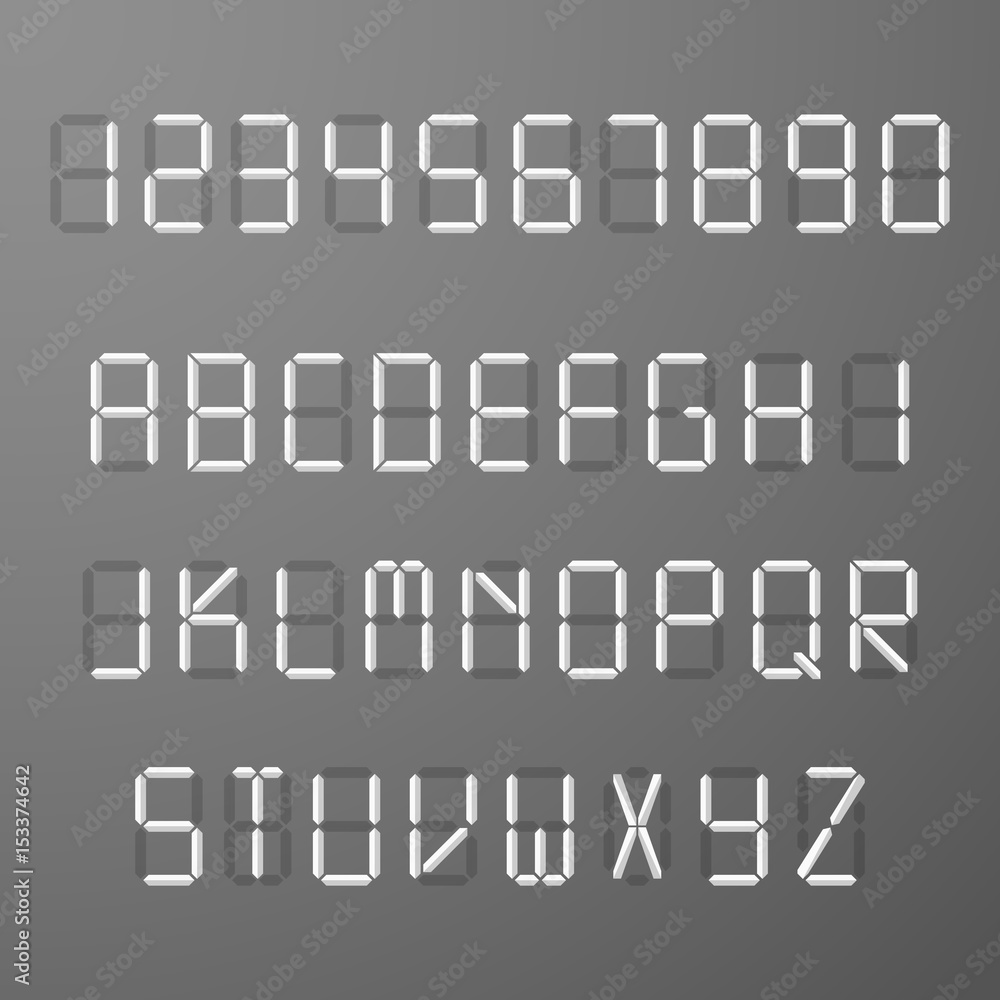 Poster digital 3d display time numbers and letters vector set