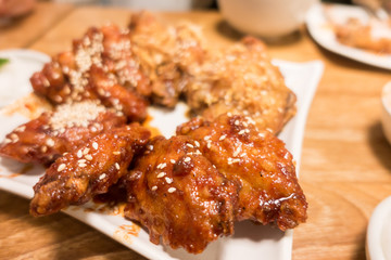 Korean style spicy sauce deep fried chicken wing