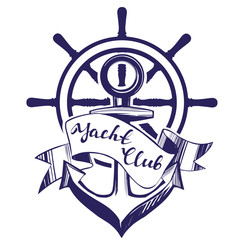 Anchor and wheel emblem sign symbol vector illustration sketch isolated on white background