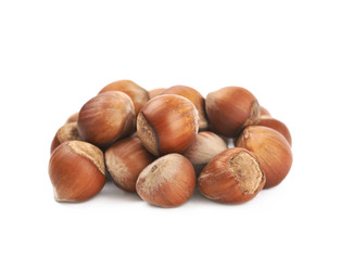 Pile of hazelnuts isolated