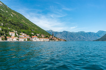 Fototapeta na wymiar Cityscape of Perast from the sea, Montenegro.