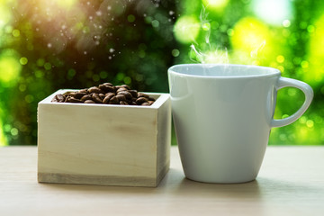Coffee and beans in a box.
