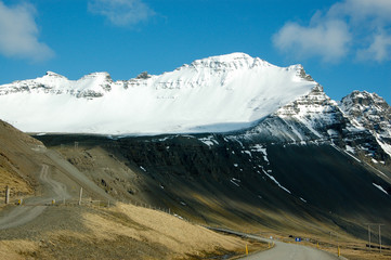 Ring Road, blue sky, snow mountain,  Iceland