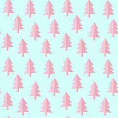 seamless pink blue firs pattern, vector illustration, editable background color