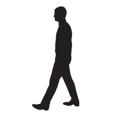 Walking man profile, side view, vector silhouette
