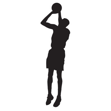 Basketball player jumping and shooting. Vector silhouette