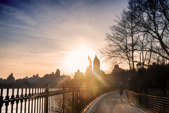 Central Park's track around The Reservoir at sunset