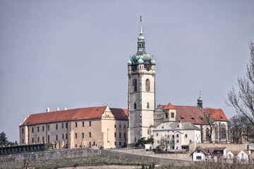 Church tower and the building of castle of Melnik