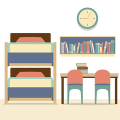 Empty Bunk Bed With Table And Chairs Vector Illustration