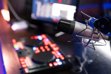 DJ equipment at night club