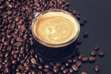 Espresso coffee with roasted arabica coffee beans