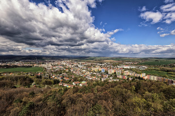 Fototapeta na wymiar Krnov city seen from top under dramatic sky