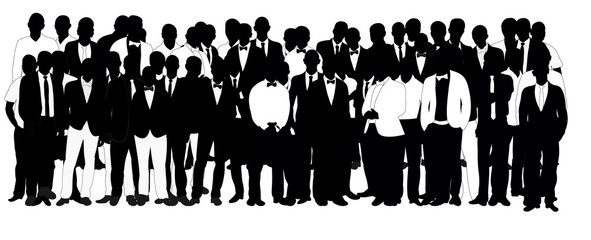 Collection of black and white business man silhouettes, crowd, 