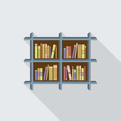 Flat Design Bookshelf On Wall Vector Illustration