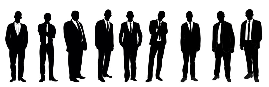 Collection of black and white silhouettes man team, 