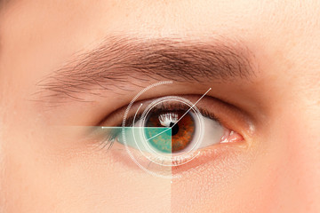 The conceptual image of digital eye of a young man