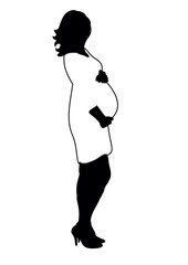 Black and white silhouette of pregnant girl