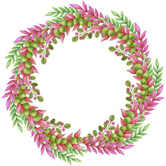 Hand Painting Marker berry wreath with fern