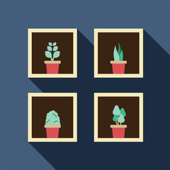 Flat Design Bookshelf On Wall Vector Illustration