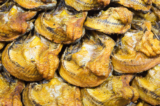 Pile of Asian redtail catfish in the local market, Thailand