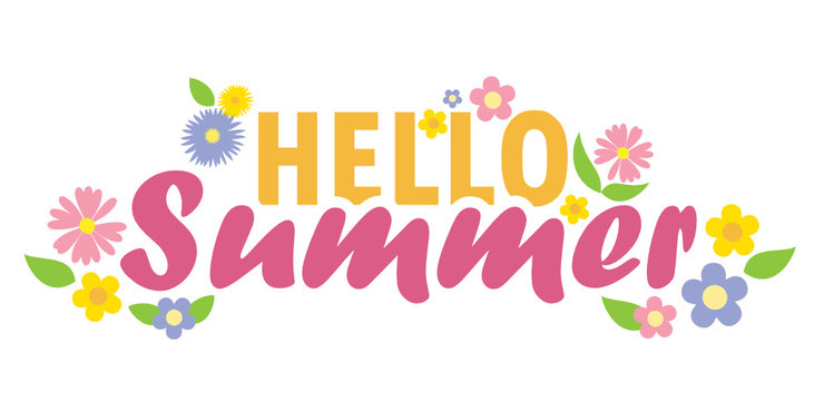 "HELLO SUMMER" Vector Icon with Flowers