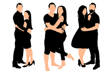 Obraz premium Collection of couple silhouettes guy and girl love, set,