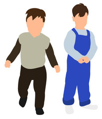  illustrations, two children, boys, isolated