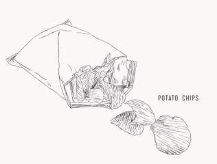 Potato chips , Packaging, bag of chip ,sketch vector.