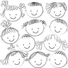 Fototapeta premium Set of kid heads in black color