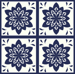 Blue Portuguese tiles pattern - Azulejos vector, fashion interior design tiles