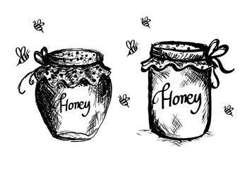 Honey jars hand drawn vector 