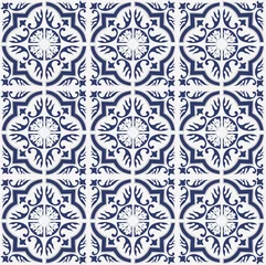 Cercles muraux Portugal carreaux de céramique Modèle de carreaux portugais bleus - vecteur Azulejos, carreaux de design d& 39 intérieur de mode