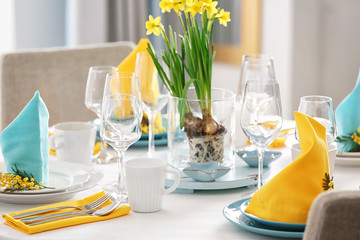 Table setting for dinner in restaurant