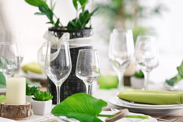 Table setting for dinner in restaurant