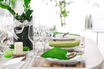 Table setting for dinner in restaurant