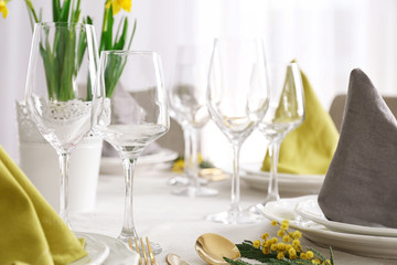 Table setting for dinner in restaurant