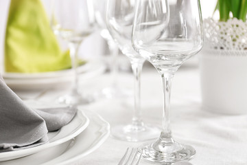 Wineglass on table, closeup