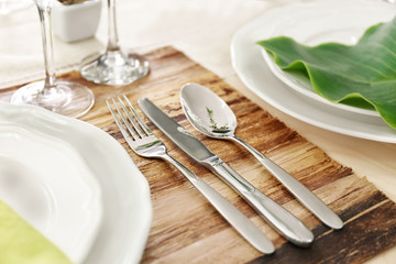 Table setting for dinner in restaurant