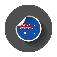Australia sticker with flag. Vector illustration with long shadow.