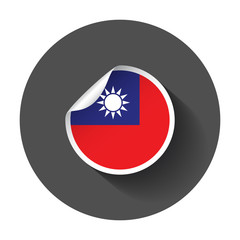 Taiwan sticker with flag. Vector illustration with long shadow.
