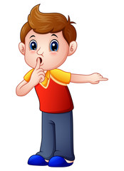 Cartoon boy gesturing for a silence 