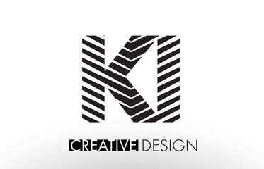 KI K I Lines Letter Design with Creative Elegant Zebra