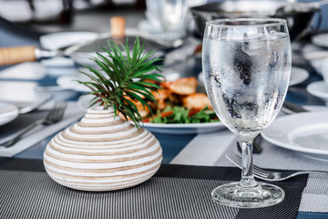 Cold glass on dining table