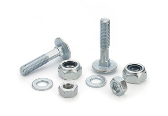 Bolts and washers over white background