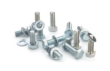 Bolts and washers over white background
