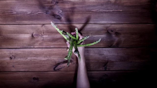 rotating fresh green spring sparagus part 1