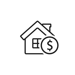 House with coin outline icon. Vector business symbol isolated on white background.