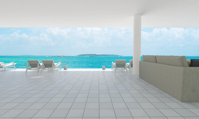 Fototapeta na wymiar Modern living with sundesk and sea view outdoor-3d render